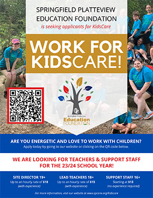 Springfield Platteview is seeking applications for KidsCare Staff Summer Program Apply Today!
