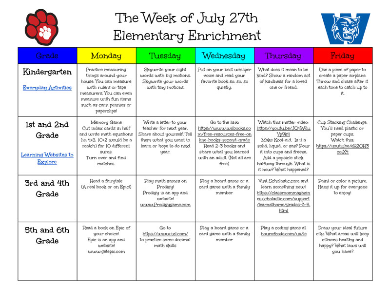 Summer Enrichment Calendar July 27 - view pdf